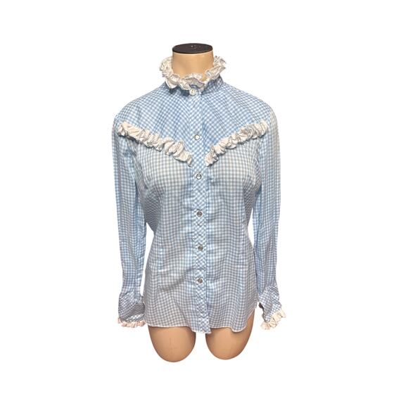 Vintage 60s BAR California Ranchwear Women's Small Western Ruffle Button Down - Picture 1 of 8